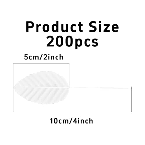 pson 200PCS 10cm Artificial Silk Leaves with Wired Stems for Crafts, Bouquet Wreaths, Wedding Decor, Party Decorations(White) - color: White