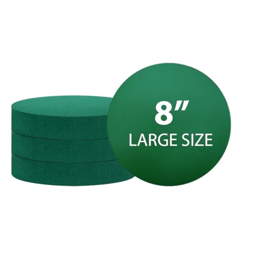Pack of 4 FLOFARE Round Floral Foam Blocks for Fresh and Artificial Flowers, Each (8" X 1.4"), Dry & Wet Green Flower Foam for Flower Arrangements and Florist Supplies - size: Large 8"