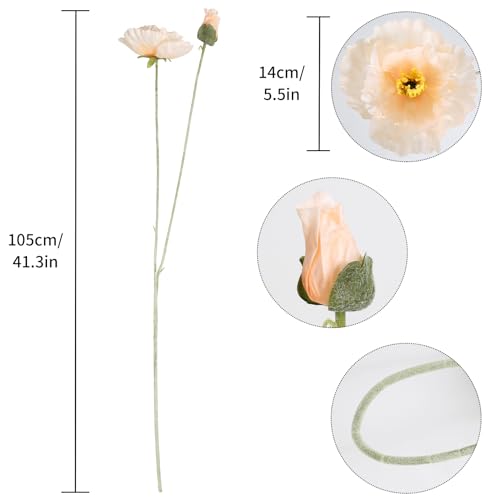 Poppy Silk Flowers,6PCS Fake Poppy Flowers 41.3in Long Stem Poppies Flowers for Tall Vase Wedding Party Home Decor(Champagne) - color: Champagne