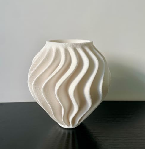 White Minimalist Small Vase, Flower Holders for Pampas Grass Decor, Coffee Table & Shelf Decor, Modern Vases for Flower Bouquet, Abstract Vase Decor, Entryway & Dresser Floreros (Wavey Vase) - color: Wavey Vase