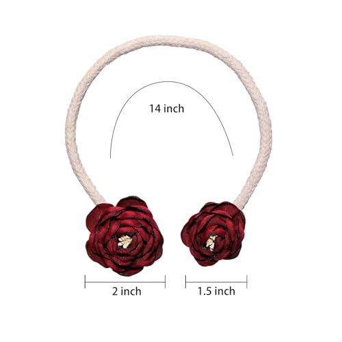 SUQ I OME 2 Pieces Handmade Artificial Christmas Red Flower Curtain Holdbacks,Curtain Tiebacks Clips Creative Window Drape Twist Tie Backs for Christmas Decorative Draperies Holdbacks (Wine Red) - color: Wine Red