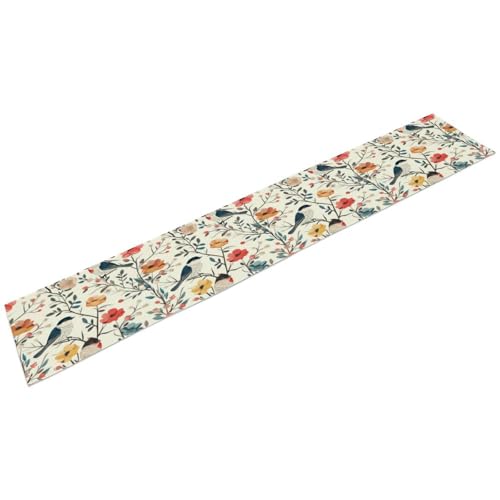 Spring Bird Floral Table Runner,Birds Table Runner Burlap Table Decoration for Summer Seasonal Home Kitchen Dining Dinner Indoor Holiday Farmhouse Decor 13x36 Inch - color: Bird_15, size: 13x36inch