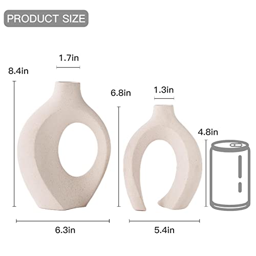 Levvohd Hollow Ceramic Vase Set of 2, Modern Nordic Minimalist Book Style Boho Aesthetic Vases for Home Decor Living Room Shelf Entryway Coffee Centerpiece Table Decorative (Cream White) - color: Off White - Round Hollow