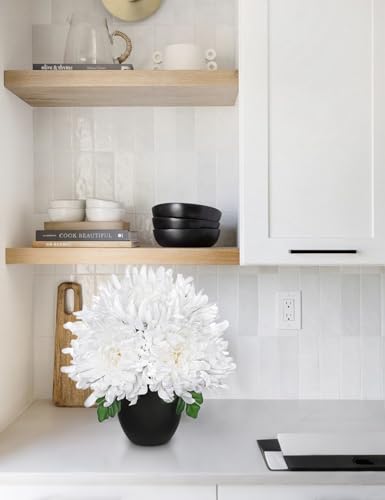 Briful Fake Mums Flower in Black Pot Realistic Silk Chrysanthemums Artificial Flowers Fall Mums for Home Decor Indoor Wedding Farmhouse Centerpiece Table, White - color: White
