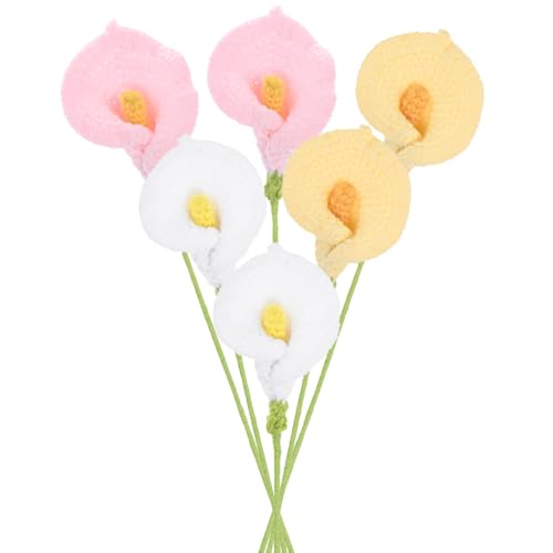 M METERXITY 6-Pack Crochet Flowers, Knitted Artificial Wool Calla Lily for Mother's Day/Wedding/Birthday/DIY Decor, Handmade Knitted Flowers [White, Pink, Yellow] - color: White, Pink, Yellow