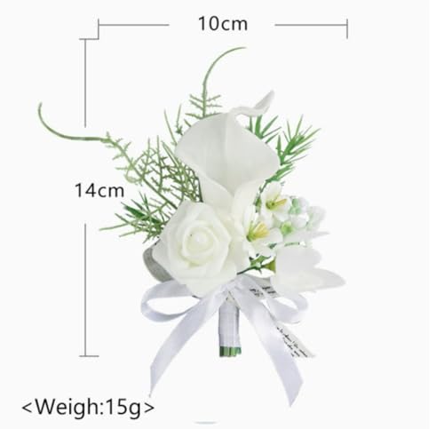 Artificial Calla Lily Wedding Boutonniere Groom and Groomsmen Buttonholes Flower with Pins Prom Party Suit Decoration Anniversary Accessories for Man (White,8) - color: White