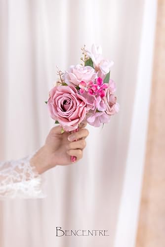 Hot Pink Wedding Centerpieces Flowers Set of 6 Mini Bridesmaid Bouquets Posy Bouquet Pre-Made Wedding Flowers Centerpieces for Tables Artificial Flowers - color: Hot Pink