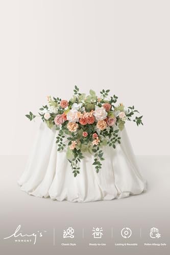 Ling's moment 2PCS Blush Pink Artificial Floral Swags Centerpieces Wedding Arch Flowers Garland Greenery Arrangements for Sweetheart/Head Table Easel Wall Entryway Board Backdrop Decor - color: Blush & Pink