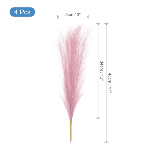 uxcell 4pcs Faux Pampas Grass 17 Inch 6 Stem Artificial Fake Dried Pampas Grass Decor for Floor Vase Filler, Wedding Decoration, Home Decoration, Red Brown - color: Red Brown