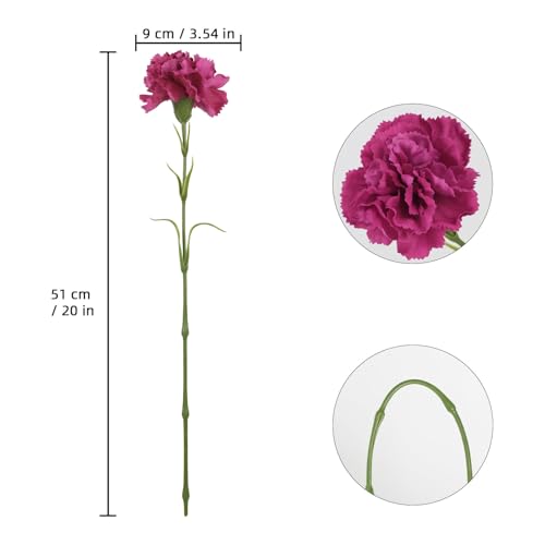 IPOPU Carnations Artificial Flowers,6PCS Real Touch Faux Flowers 20'' Realistic Long Stem Fake Carnations for Tall Vases Wedding Party Mother's Day Home Decoration (Rose Red) - color: Rose Red