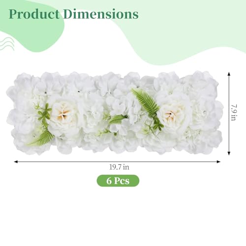 6 Pcs Artificial Flower Panels, Wedding Arch Faux White Hydrangea Swags, White Flowers for Backdrop, Wall Decor, Table Centerpiece Flower Row, Aisle Runner Embellishment