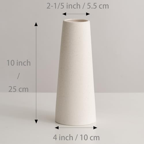 White Ceramic Vase - 10 Inch Rustic Table Vase for Centerpieces and Home Office Decor - Creamy White - color: Creamy White, size: Large: 10 inches