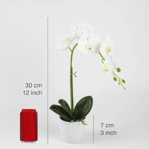 Artificial Orchid Flowers in Pot, 17" Real Touch Phalaenopsis Faux Orchid Plant (Adjustable to 20"), Large White/Pink Fake Flower Arrangement for Dining Table Centerpiece, Home Office (White) - color: White