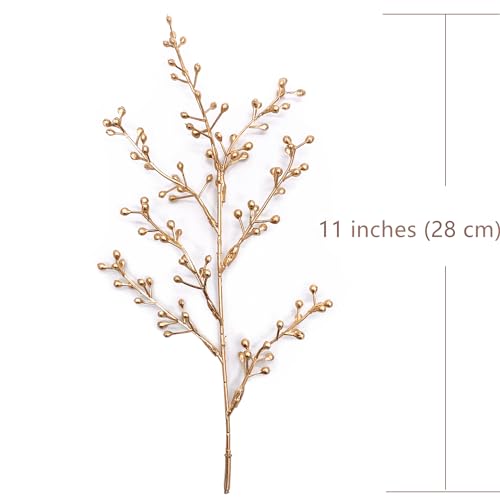 Artificial Golden Berry Stem Decor, Faux Glitter Flowers Stems Branches Plants Fake Berries Sticks Plant for Indoor Wedding Bouquet Party Wreath Crafts Gift Christmas Tree DIY Decoration - Gold 6 Pcs - color: Gold Berry Stem - 6 Pcs