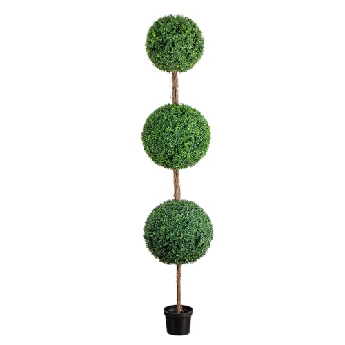 Nearly Natural 8ft UV Resistant Artificial Triple Ball Boxwood Topiary Tree Indoor/Outdoor - size: 8ft
