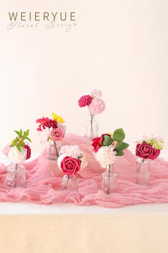 Artificial Flower Box Set Silk Fake Flowers DIY Center Cake Decoration Wedding Bouquet Corsage Home Decor Outdoor Decor Gift (Bright Pink) - color: Bright Pink