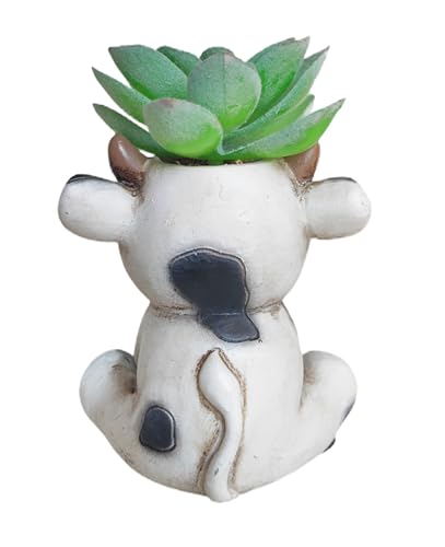 Succulents Plants Artificial, Mini Fake Succulents in Resin Cartoon Animal Dairy Cow Pot for Desk Livingroom Home Decoration Office Decor