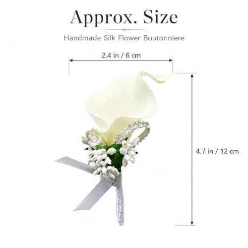 ChezMax Calla Lily White Boutonniere Handmade Silk Flower with Ribbon Corsage for Bride Groom Wedding Party 6 Packs - color: B-white Boutonniere-6 Pcs