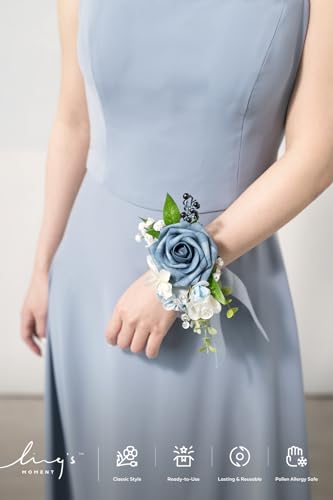 Ling's moment 2pcs Prom Wrist/Shoulder Corsage Artificial Flower, Girl/Mother Homecoming/Wedding Corsage Wristlet Décor, etc. Blue - color: Blu-blue