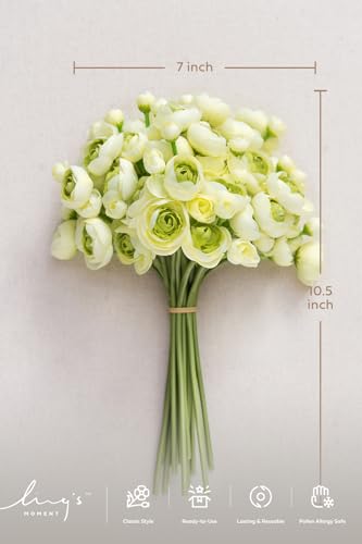 Ling's moment Ranunculus Artificial Flower, Faux Silk Mini Ranunculus Flowers for DIY Bouquet, Bulk Fake Wedding Filler Flowers for Centerpieces Arrangements Bridal Shower Decorations, Green - color: Grn-green