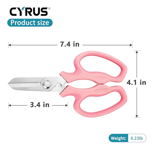 CYRUS Garden Shears Pruner Secateurs 7.5" Pruning Scissors with Integrated Stab Remover Flower Sharp Gardening hand tools Florist Bonsai Cutters Rose Snips Pink - style: Pink