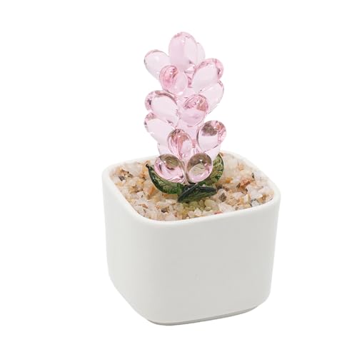 Pink Glass Hyacinth Planter 3.7 Inch Potted Faux Hyacinth for Desk Decor Home Aesthetics - color: Pink Hyacinth