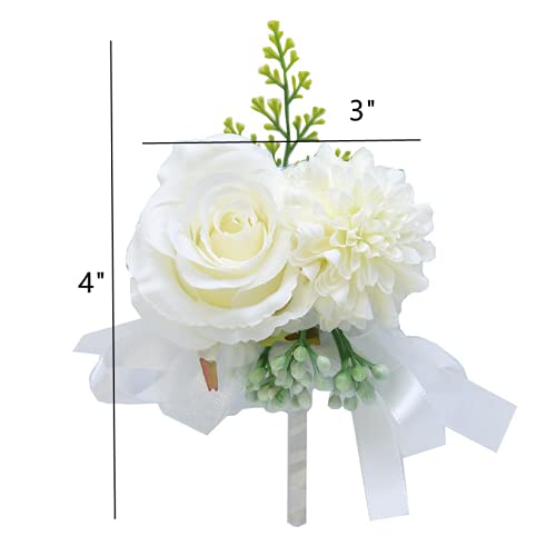 Rikyo 2 Pack Flower Wrist Corsage Boutonniere Set,3" Artificial Rose Carnation Wrist Corsage and Men Boutonniere Set,DIY Silk Flower for Wedding Flowers Accessories Prom Suit Decor (Violet) - color: Hot Pink
