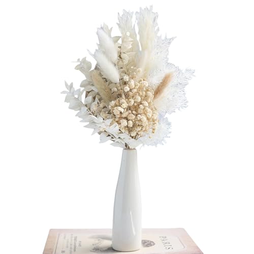 xin's convey Dried Flowers with Ceramic Vase,Dried Pampas Grass Bouquet, Dried Flowers for Boho Home Decor,Farmhouse Party Decorations, Wedding Table Centrepieces. (Brown) - color: Brown