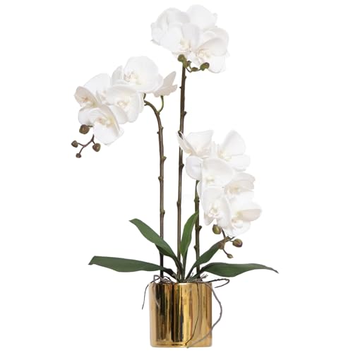 Artificial Orchid Flowers Set Real Touch Faux Flower in Vase Faux Butterfly Orchid Lifelike Orchid Arrangement for Wedding Home Office Party Hotel Decoration - color: White