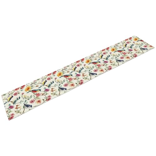 Summer Bird Floral Table Runner,Spring Birds Table Runner Burlap Table Decoration for Seasonal Home Kitchen Dining Dinner Indoor Holiday Farmhouse Decor 13x36 in - color: Bird_10, size: 13x36inch
