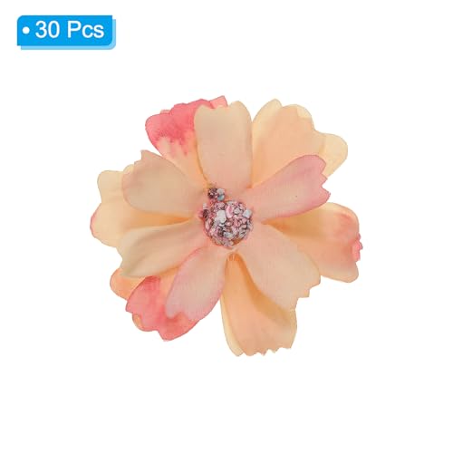 PATIKIL Fake Flower Heads for Crafts, 30 Pcs Faux Flower Bulk Mini Artificial Silk Flowers Embellishments Cherry Blossom for Wreath Wedding Party Decoration, Orange - color: Orange