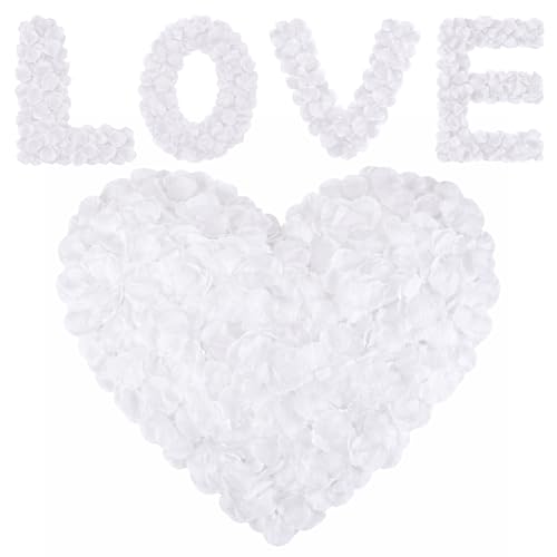 Anwyll 3000Pcs White Rose Petals - Artificial Faux Flowers Fake Rose Petals for Wedding Proposal Engagement Romantic Night Anniversary Valentine's Galentine's Day Decoration Home Room Party Decor - color: White