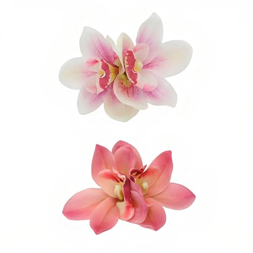 2 Packs Red & Pink Orchid Flower Clips for Women Cute Orchid Duckbill Clip Tropical Accessories for Hawaii Holidays Birthday Wedding Parties