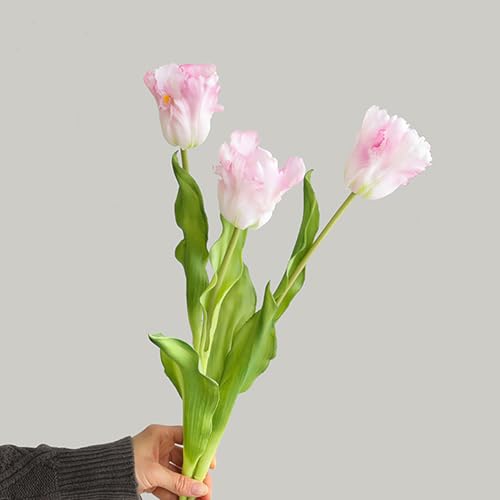 3PCS Artificial Parrot Tulips Made of Silk Flowers and Plastic Rods, Ideal for Living Room, Dining Room, Office, Festival and Party Decorations (Light Pink) - color: Light Pink