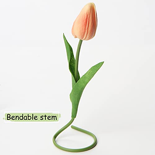10 Pcs Peach Tulips Artificial Flowers Real Touch Fake Tulips Fake Flowers for Mother's Day 13.5" Faux Tulips Faux Flowers Bulk Artificial Tulips Flowers for Vase Centerpieces Home Wedding Bouquet - color: Peach #10