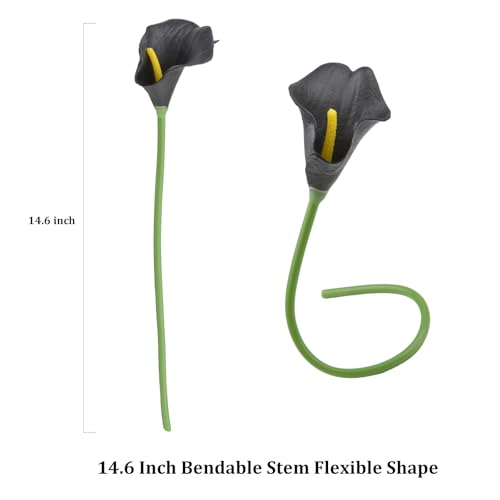 Calla Lily Bridal Wedding Festival Decor Bouquet Real Touch Latex Flower Bouquet Pack of 20 (Black) - color: Black