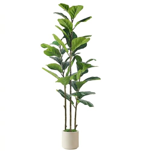 Alupssuc 5FT Artificial Fiddle Leaf Fig Tree with White Planter Pot, 5 feet Tall Fake Tree for Home Decor, Faux Ficus Tree Fake Moss for Indoor Outdoor Office Living Room - size: 5ft