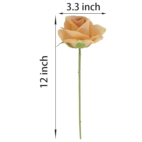 Artificial Light Coffee Satin Rose Flower Heads,42 Pcs Toffee Silk Rose Heads with Stems,3.5'' Rose Artificial Flowers Bulk,Artificial Brown Rose Flower Heads for DIY Crafts Bouquet (42, Toffee) - color: Toffee