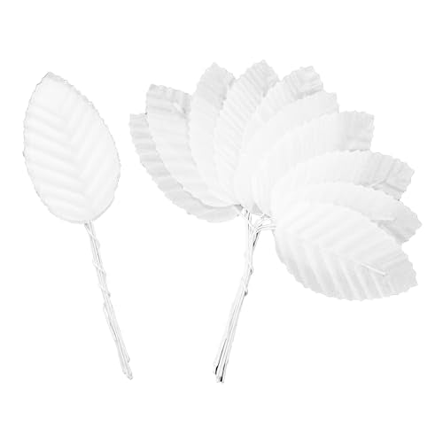 pson 200PCS 10cm Artificial Silk Leaves with Wired Stems for Crafts, Bouquet Wreaths, Wedding Decor, Party Decorations(White) - color: White