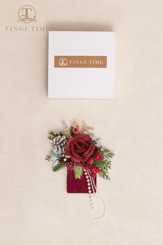 TINGE TIME Single Pocket Boutonniere for Man Groom, Best Man Boutonniere for Wedding, Prom, Homecoming, Anniversary, Graduation, Christmas Dinner (Christmas Red) - color: Xmasred