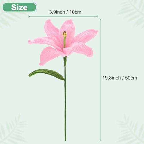 M METERXITY 1-Pack Crochet Flowers, Knitted Artificial Wool Lily for Mother's Day/Wedding/Birthday/DIY Decor, Handmade Knitted Flowers [Pink] - color: Pink