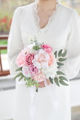 YYHUAWU Artificial Flowers Combo Set Fake Flower Leaf Box with Stems for DIY Wedding Bouquets Centerpieces Arrangements Baby Shower Party Home Decorations - color: Light Pink