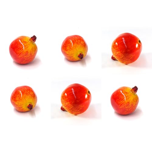 Vasefill Artificial Pomegranate Fruit Pack of 6 Fake Fruits Six-Pieces Yellow Red Stripe Granada - color: Pomegranate