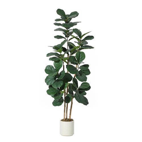 GarveeHome 6FT Artificial Fiddle Leaf Fig Tree – Potted in Decorative White Planter, Natural Large Fake Plant for Home Décor, Indoor House Plant for Living Room, Bedroom, Office - color: Green 6ft