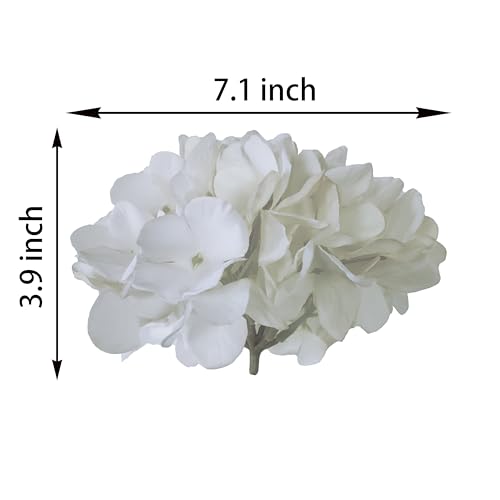 7.1''White Hydrangea Artificial Flowers,10Pcs Artificial Silk Hydrangea Heads,81 Petals Faux Hydrangea Flowers Heads with Stems for Home Wedding Baby Shower Decor(White) - color: White