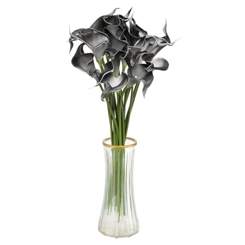 HARFINGTON 20pcs Artificial Calla Lily Fake Silk Flowers Bouquet Real Touch for Home Garden Wedding Party Decoration, Dark Gray - color: Dark Gray