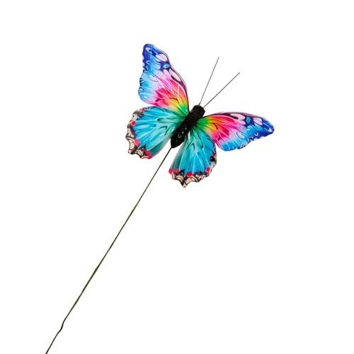 Cartanfill-Decorative 3D Butterfly Ornaments, Multicolor Feather Design, Set of 12 with Wire, Party and Christmas Tree Decor - color: E Wire