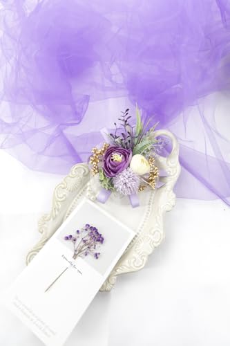 Ansofi Lilac Purple Corsage and Boutonniere Set Artificial Rose Flower Wrist Corsage and Boutineers for Groom Groomsmen Bride Bridesmaids Prom Rustic Vintage Wedding Decor - color: Lilac Purple
