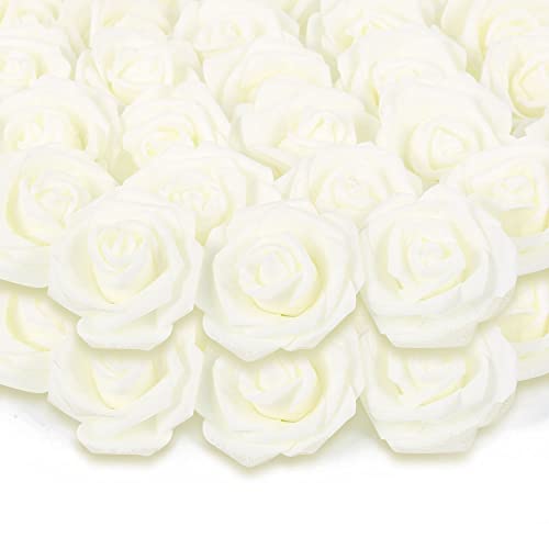 200pcs Ivory Artificial Foam Rose Flower Head, 3-Inch Fake Flower Heads Stemless Flowers for DIY Crafts,Wedding Bouquets Centerpieces Arrangements Party Baby Shower Home Decor (Ivory) - color: Ivory, size: 200PCS