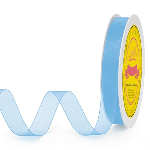 Light Blue Organza Ribbon 5/8 inch x 100 Yards Sheer Chiffon Ribbon for Gift Wrapping Wedding Invitations Party Decoration Bridal Bouquets Crafts - color: Light Blue, size: 5/8" X 100 Yards